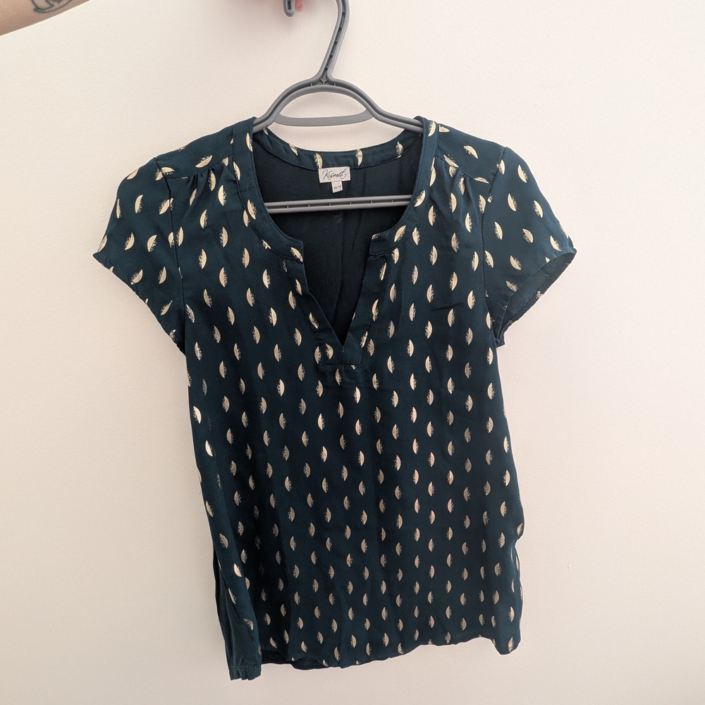 Blue Blouse with Geometric Pattern